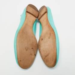 Pre Owned Chloe Turquoise Blue Leather Lauren Scalloped Ballet Flats Size 37