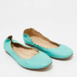 Pre Owned Chloe Turquoise Blue Leather Lauren Scalloped Ballet Flats Size 37