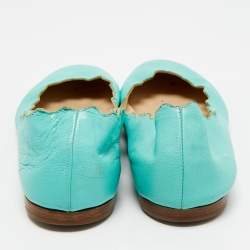 Pre Owned Chloe Turquoise Blue Leather Lauren Scalloped Ballet Flats Size 37