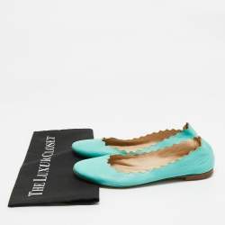 Pre Owned Chloe Turquoise Blue Leather Lauren Scalloped Ballet Flats Size 37