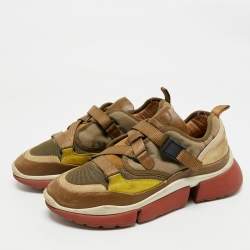 Pre Owned Chloe Tricolor Suede and Mesh Sonnie Sneakers Size 39