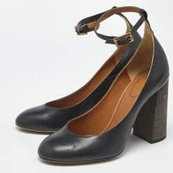 Pre Owned Chloe Black Leather Harper Block Heel Pumps Size 40