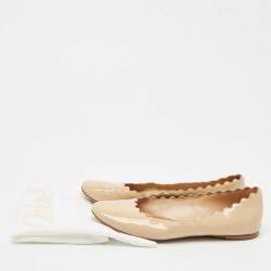 Pre Owned Chloe Beige Patent Leather Lauren Scalloped Ballet Flats Size 39