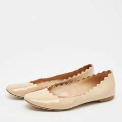 Pre Owned Chloe Beige Patent Leather Lauren Scalloped Ballet Flats Size 39