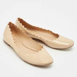 Pre Owned Chloe Beige Patent Leather Lauren Scalloped Ballet Flats Size 39