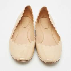 Pre Owned Chloe Beige Patent Leather Lauren Scalloped Ballet Flats Size 39