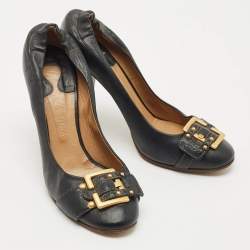 Pre Owned Chloe Black Leather Buckle Detail Scrunch Pumps Size 41