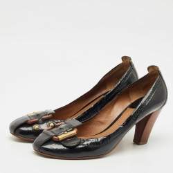 Pre Owned Chloe Black Patent Leather Buckle Detail Block Heel Pumps Size 41