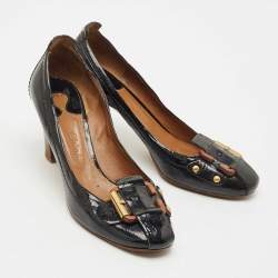 Pre Owned Chloe Black Patent Leather Buckle Detail Block Heel Pumps Size 41