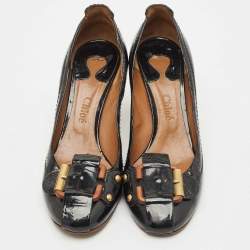 Pre Owned Chloe Black Patent Leather Buckle Detail Block Heel Pumps Size 41