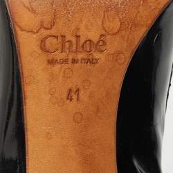 Pre Owned Chloe Black Patent Leather Buckle Detail Block Heel Pumps Size 41