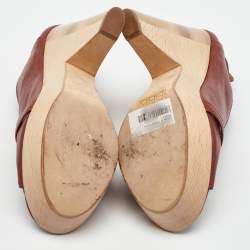 Pre Owned Chloe Brown Leather Lucite and Wood Chunky Heel Platform Pumps 37.5