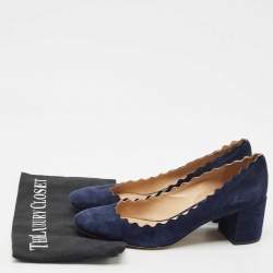 Pre Owned Chloe Navy Blue Scalloped Suede Lauren Pumps Size 38.5
