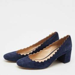 Pre Owned Chloe Navy Blue Scalloped Suede Lauren Pumps Size 38.5