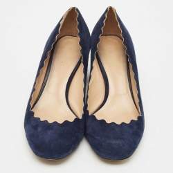 Pre Owned Chloe Navy Blue Scalloped Suede Lauren Pumps Size 38.5