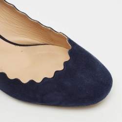 Pre Owned Chloe Navy Blue Scalloped Suede Lauren Pumps Size 38.5