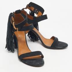 Pre Owned Chloe Navy Blue Suede Fringe Detail Ankle Strap Sandals Size 40.5