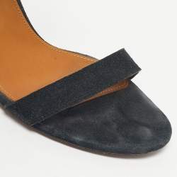 Pre Owned Chloe Navy Blue Suede Fringe Detail Ankle Strap Sandals Size 40.5