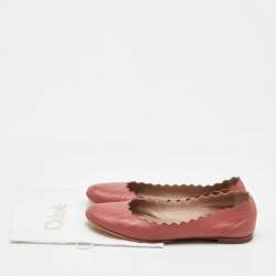 Pre Owned Chloe Peach Pink Scalloped Leather Lauren Ballet Flats Size 37