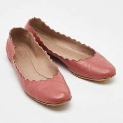Pre Owned Chloe Peach Pink Scalloped Leather Lauren Ballet Flats Size 37