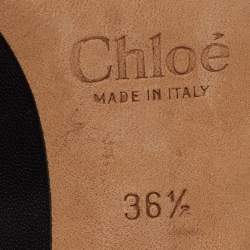 Pre Owned Chloe Black Leather Lauren Scallop Trim Block Heel Pumps Size 36.5