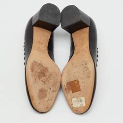 Pre Owned Chloe Black Leather Lauren Scallop Trim Block Heel Pumps Size 36.5