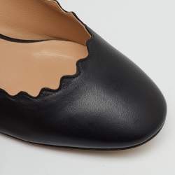 Pre Owned Chloe Black Leather Lauren Scallop Trim Block Heel Pumps Size 36.5