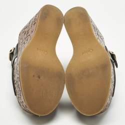 Pre Owned Chloe Black Leather Maxime Platform Wedge Sandals Size 38