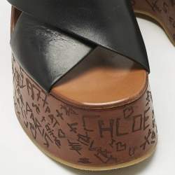Pre Owned Chloe Black Leather Maxime Platform Wedge Sandals Size 38