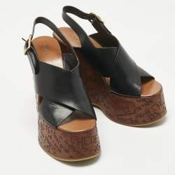 Pre Owned Chloe Black Leather Maxime Platform Wedge Sandals Size 38