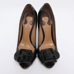 Pre Owned Chloe Black Patent Leather Buckle Peep Toe Pumps Size 36