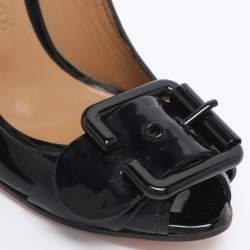 Pre Owned Chloe Black Patent Leather Buckle Peep Toe Pumps Size 36
