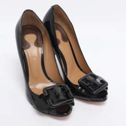 Pre Owned Chloe Black Patent Leather Buckle Peep Toe Pumps Size 36