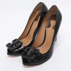 Pre Owned Chloe Black Patent Leather Buckle Peep Toe Pumps Size 36
