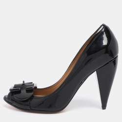 Pre Owned Chloe Black Patent Leather Buckle Peep Toe Pumps Size 36