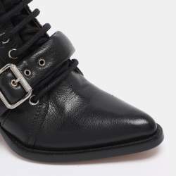 Pre Owned Chloe Black Leather Lace Up Booties Size 35