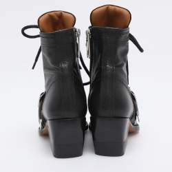 Pre Owned Chloe Black Leather Lace Up Booties Size 35