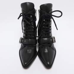 Pre Owned Chloe Black Leather Lace Up Booties Size 35