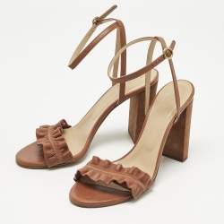 Pre Owned Chloe Brown Leather Delight Ankle Strap Sandals Size 39