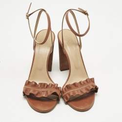 Pre Owned Chloe Brown Leather Delight Ankle Strap Sandals Size 39