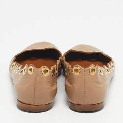 Pre Owned Chloe Beige Scalloped Leather Eyelet Detail Ballet Flats Size 36