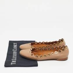 Pre Owned Chloe Beige Scalloped Leather Eyelet Detail Ballet Flats Size 36