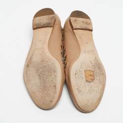Pre Owned Chloe Beige Scalloped Leather Eyelet Detail Ballet Flats Size 36