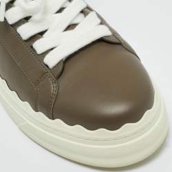 Pre Owned Chloé Dark Grey Leather Lauren Lace Up Low Top Sneakers Size 39