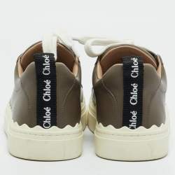 Pre Owned Chloé Dark Grey Leather Lauren Lace Up Low Top Sneakers Size 39