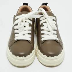 Pre Owned Chloé Dark Grey Leather Lauren Lace Up Low Top Sneakers Size 39