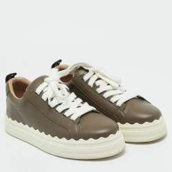 Pre Owned Chloé Dark Grey Leather Lauren Lace Up Low Top Sneakers Size 39