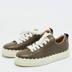 Pre Owned Chloé Dark Grey Leather Lauren Lace Up Low Top Sneakers Size 39