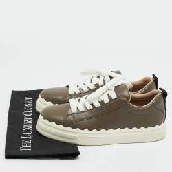 Pre Owned Chloé Dark Grey Leather Lauren Lace Up Low Top Sneakers Size 39