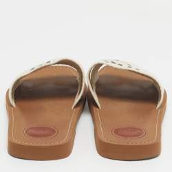 Pre Owned Chloe Cream Canvas Woody Slide Sandals Size 39
